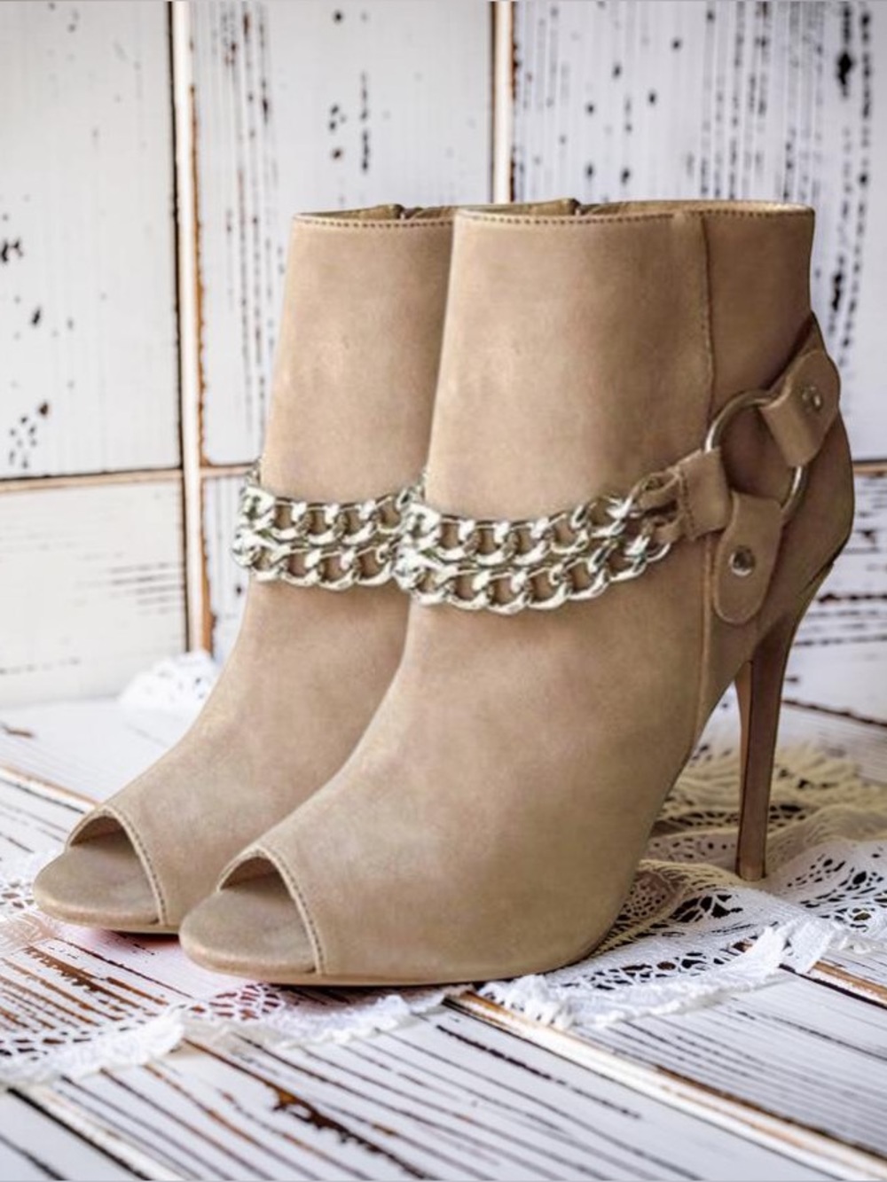 Charles Jourdan Beige Ankle Booties Stilettos High Heel Zip Women’s Shoes 5.5